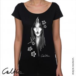 Kwiaty - koszulka oversize - czarna