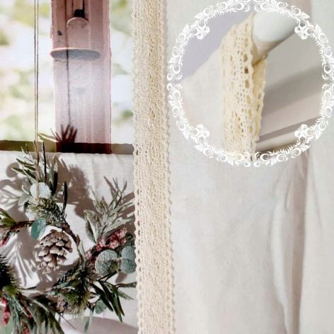 Zasłona lniana BOHO z koronką zasłony na tunel panel SHABBY 150/220cm
