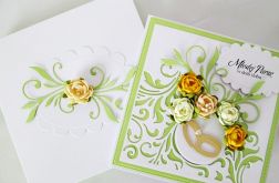 Kartka MŁODEJ PARZE zielona z różami