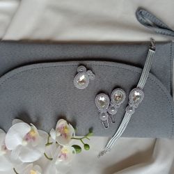 Biżuteria wizytowa soutache kopertówka siwa