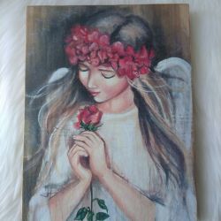 anioł z różą - obrazek do powieszenia