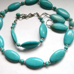 Komplet biżuterii z turkusami, naszyjnik, bralsoletka, kolczyki