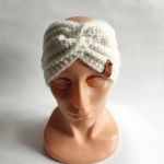 Opaska ręcznie robiona na drutach, kremowa. - opaska kremowa