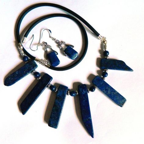 Lapis lazuli, naszyjnik i kolczyki, zestaw