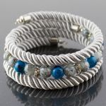 Bransoletka Twist Silver - niebieska - Bransoletka zwijana haftowana
