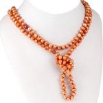 Pomarańczowe perły, sznur pereł 120 cm - 