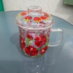 Szklany kubek z zaparzaczem hibiskus ręcznie malowany 370 ml. - ręcznie malowany