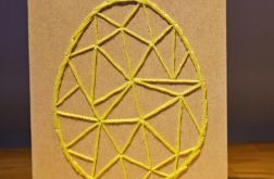 Kartka Wielkanocna - ręcznie haftowana - Pisanka żółto-zielona