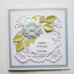 Kartka ŚLUBNA biało-błękitna - Pamiątka Ślubu z dużym kwiatem