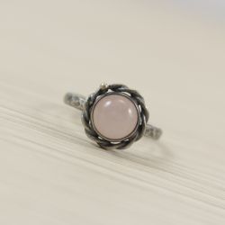 Kwarc różowy i srebro - pierścionek 2716