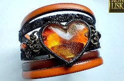 Vintage - bransoleta z żywicy i rzemieni