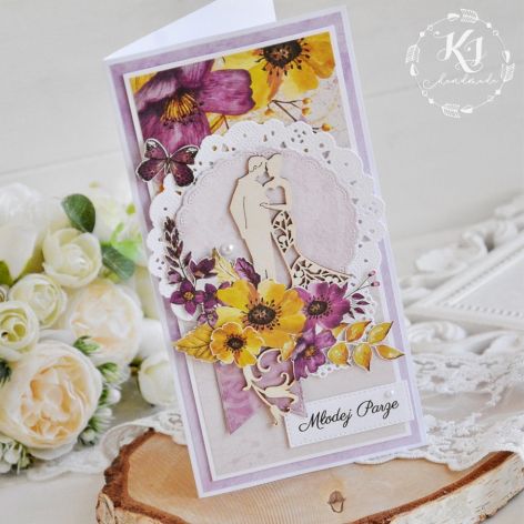 Kartka ślubna - boho kwiaty