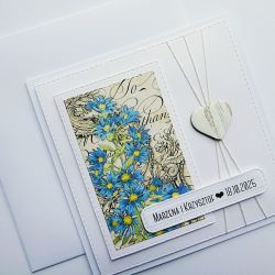 Subtelna kartka niebieskie kwiaty na ślub