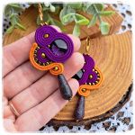 Kolczyki sutasz soutache Fioletowy  - Złoty