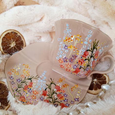 komplet polne kwiaty ręcznie malowany 250 ml.