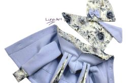 Komplet bluza z uszkami czapka chustka błękit r.116/122