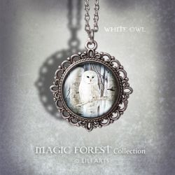 Medalion Biała sowa - White owl - zdobiony
