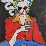  obraz olejny kobieta z czarnego tła - 