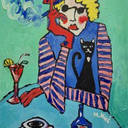 obraz z babcią i kotem