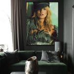 Dekoracje ścienne - Kate Moss - Obraz na drewnianych listwach i sznurku