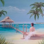 Błękitna laguna - olej na płótnie - Olej na płótnie pejzaż, plaża, palmy