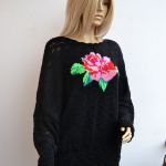 Sweterek z różą WALENTYNKI - bawełniany oversize