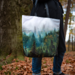 Duża torba shopper z lasem  - torba z lasem górskim