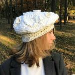 Mleczny beret  freeform crochet - 