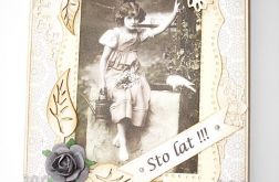 Urodzinowa kartka retro z koronką i gołąbkami