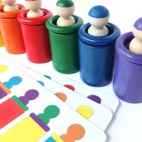 Układanka lewopółkulowa drewniana ludziki, sorter kolorów Montessori