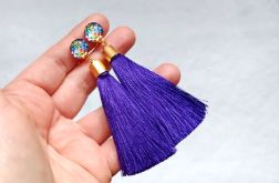 Klipsy z chwostem frędzle chwost Fioletowe, złote