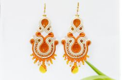 Kolczyki sutasz soutache Flowe ecru pomarańcz
