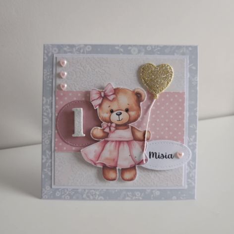 Personalizowana kartka na urodziny roczek miś