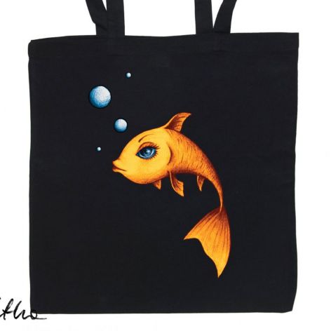 Złota rybka - torba z nadrukiem czarna