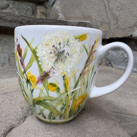 Porcelanowy kubek ręcznie malowany Łąka 