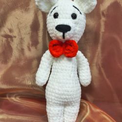 Elegancki biały miś pluszowy handmade w muszce