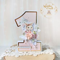 Kartka cyferka na roczek "Bunny Love 1"GOTOWA