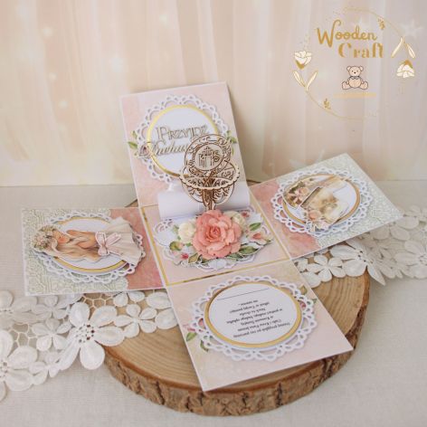 Exploding box komunijny pamiątka "RoseWine"