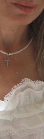 Naszyjnik choker kamień księżycowy krzyż kk85