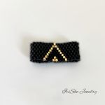 Pierścionek Victory z koralików czarny złoty, handmade - Elegancki i wygodny