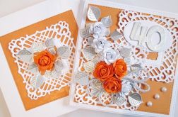 Kartka ROCZNICA ŚLUBU pomarańczowo-srebrna