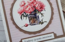 Kartka imieninowa z piwoniami w słoiku