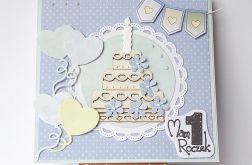 Kartka na roczek z torcikiem niebieska 220816