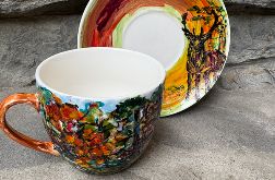 Porcelanowa filiżanka ręcznie malowana Jesień w lesie