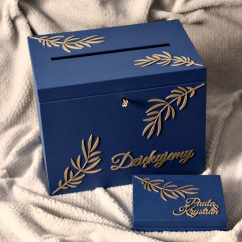 Komplet pudełek ślubnych - Granatowo złoty