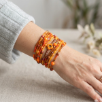 Bransoletki Koralikowe BOHO Zestaw 12w1 Pomarańczowe z Kwiatkiem - 