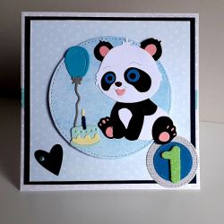 Kartka na Roczek dla dziewczynki miś panda