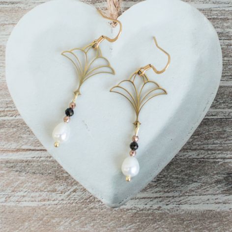 Kolczyki z perłami Złote Liście