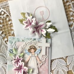 140,Komunia - kartka w pudełku plus torebka