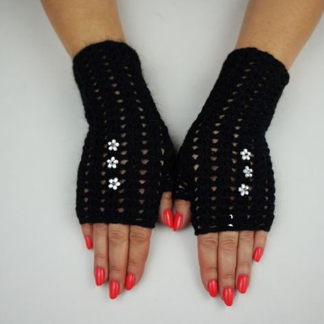 RĘKAWICZKI MITENKI HANDMADE KASZMIR CZARNE